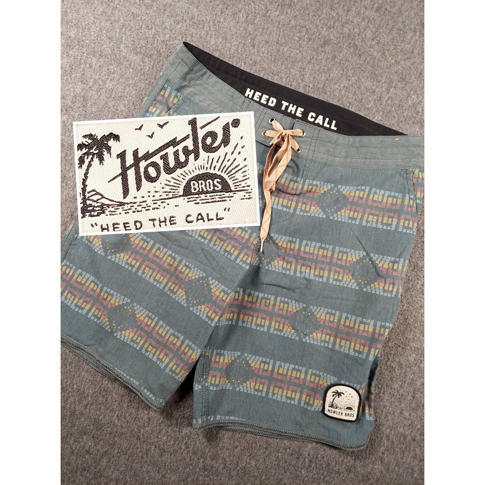 Howler Brothers Bruja Board Shorts Mens 30 Aztec Stretch Unlined Swim Trunk EUC